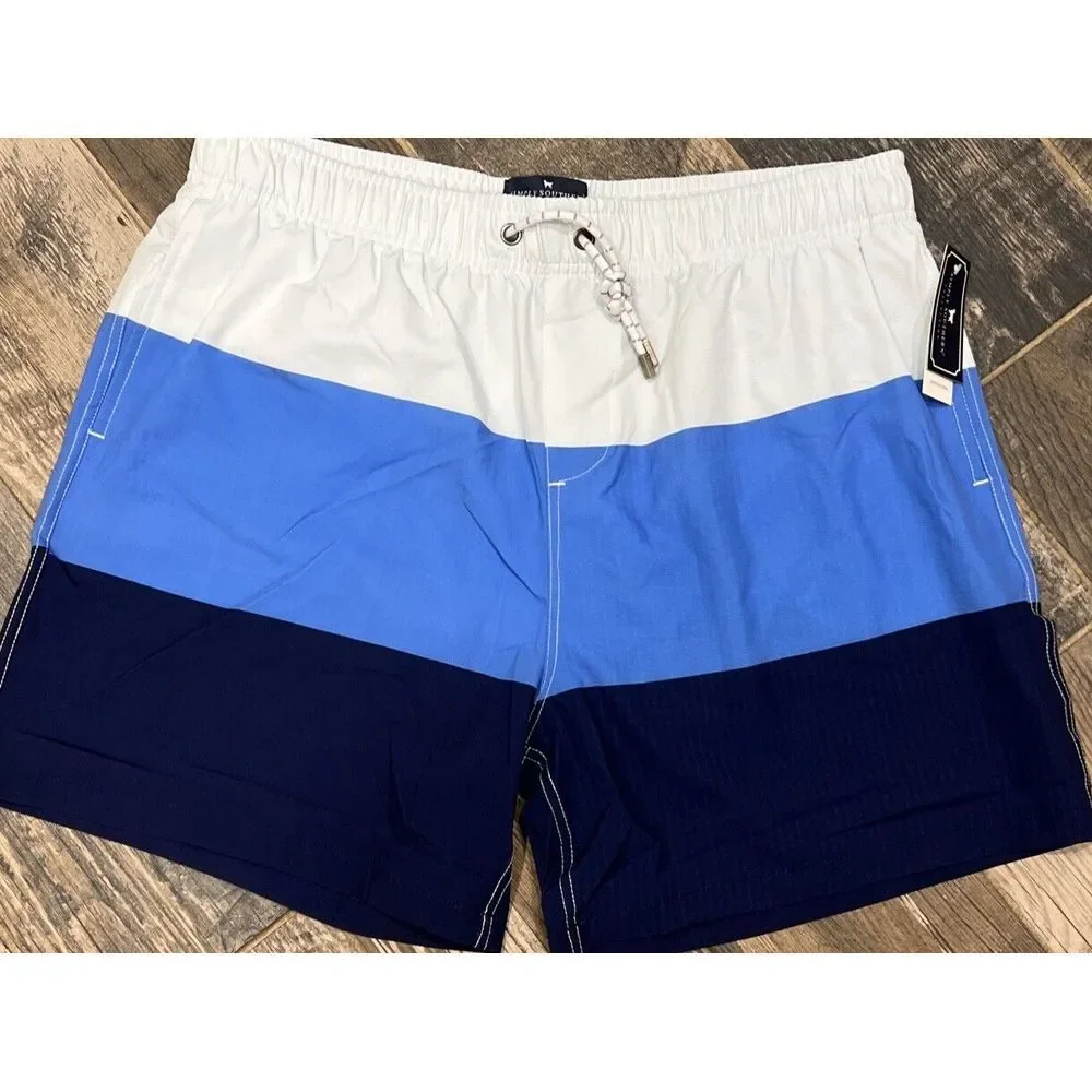 NWT‎ Simply Southern Men's Blue Tri-color Mesh Lined Swim Shorts XL